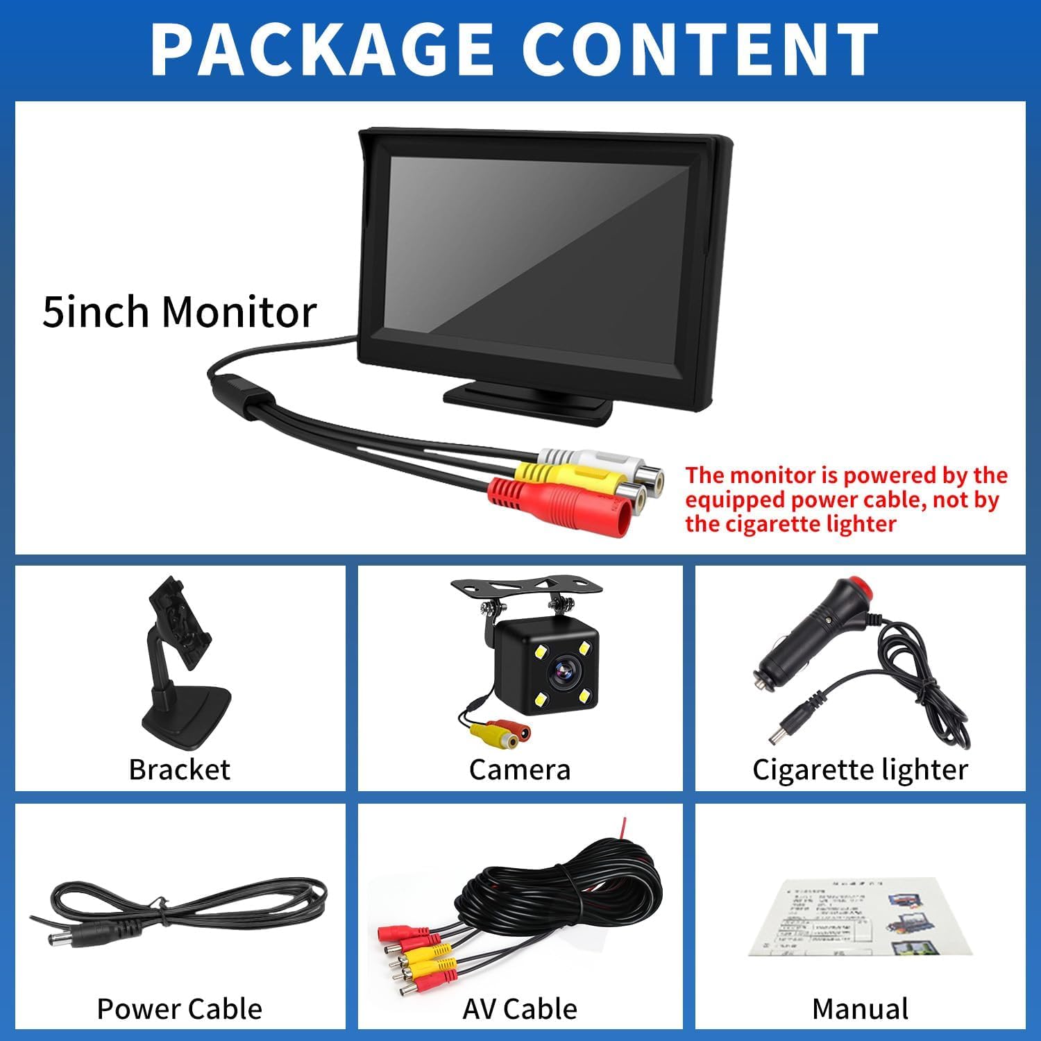 Kairiyard 5 Zoll HD Auto LCD Monitor mit 4LED Nachtsicht Wasserdicht Auto Rückansicht Rückfahrkamera Rückfahrsystem für PKW,SUV,Lieferwagen,Pickups und LKW