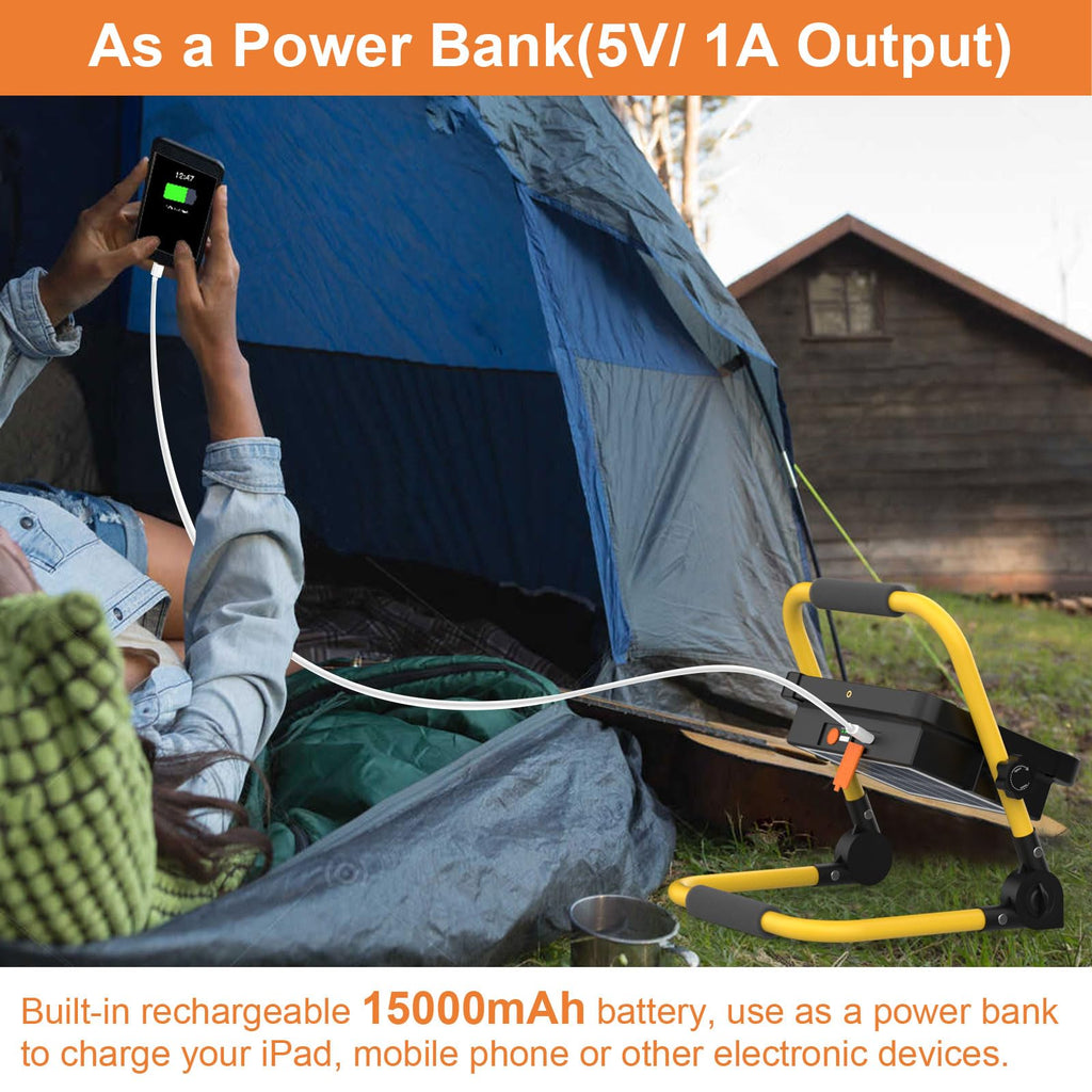 ERAY 150W LED Baustrahler Akku Mit Fernbedienung und Stativ, 15000mAh Tragbare LED Strahler Akku, LED Arbeitsleuchte 296 Perlen/5 Modi/USB-Wiederaufladbar, Campinglampe Tragbar für Camping Notfälle