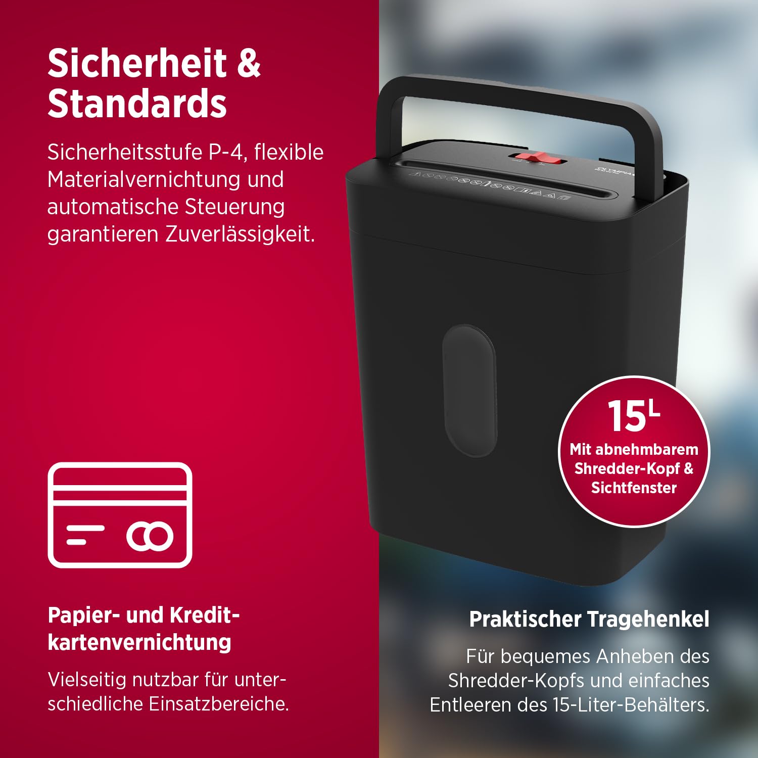 OLYMPIA PS 54 CC Pro Aktenvernichter | Papierschredder mit Partikelschnitt 4×38 mm | Schredder Aktenvernichter für Home Office | Shredder Papier 8-Blatt | Mit universal Aufsatz | Paper Shredder