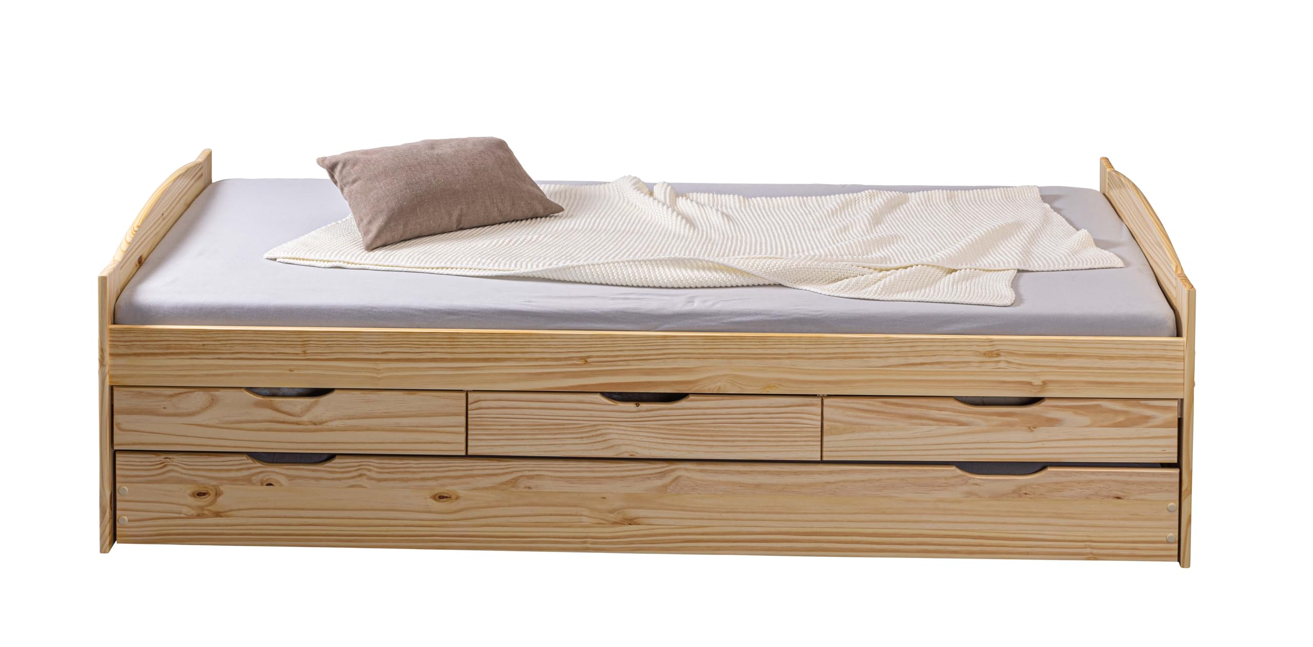 Inter Link - Funktionsbett - Kinderbett - Einzelbett mit Stauraum - Bett mit Schubladen - 2 Liegeflächen 90x200cm - Kiefer massivholz - inkl. Lattenrost - Natur lackiert - Marinella 90x200cm