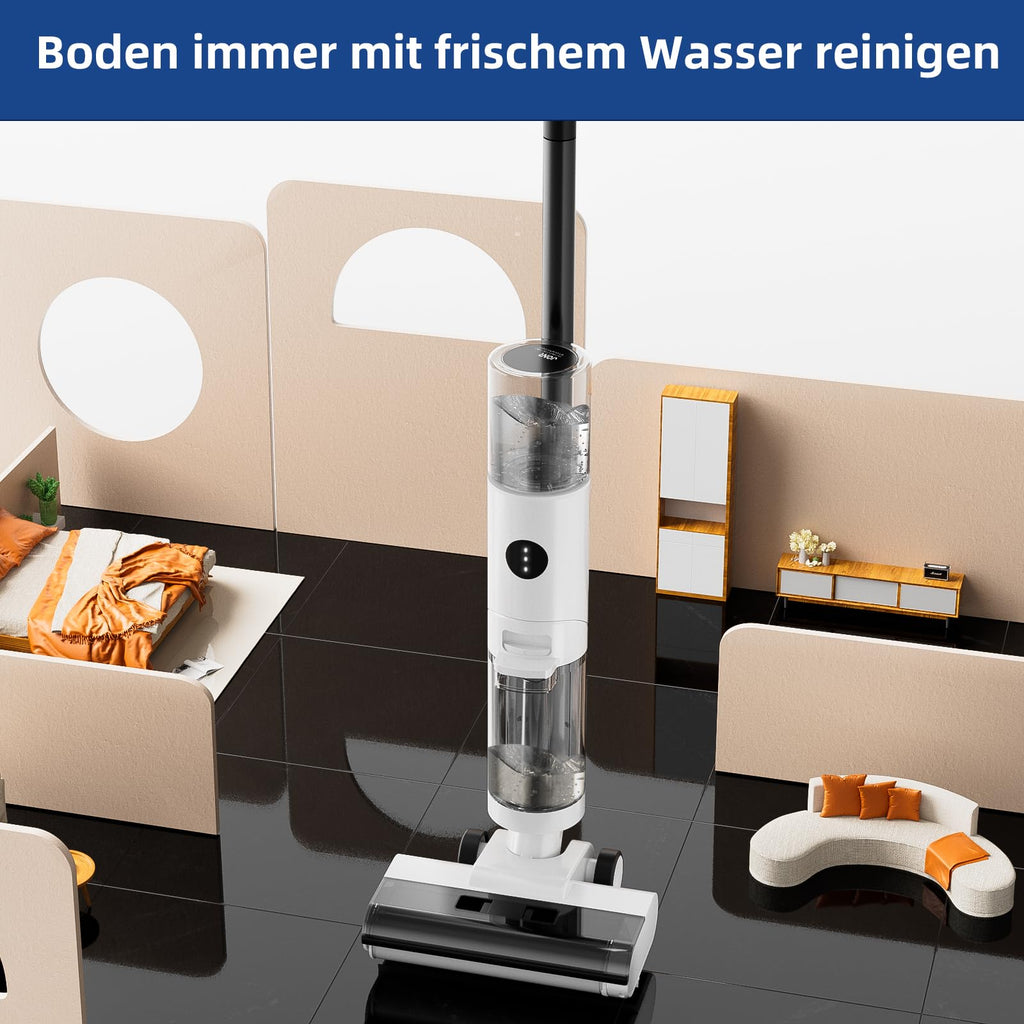 JONR ED12 Nass Trockensauger Akku, Selbstreinigung, Saug Wisch Staubsauger, Saugwischer Kabellos, Kantenreinigungsbürste 6mm, 850mL Wassertank, Anti-Verwirrungs-Haar für Harte Boden, Tierhaare
