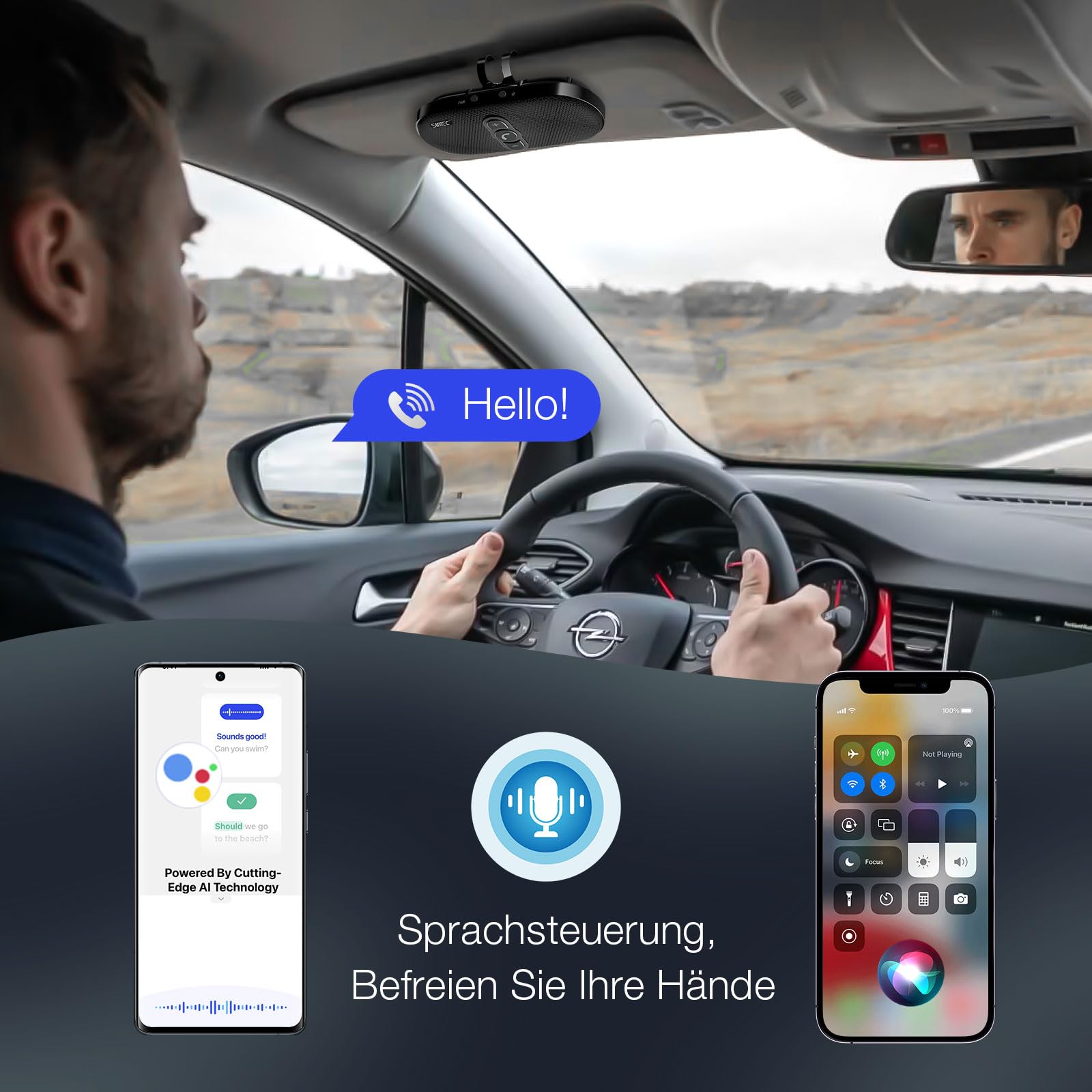 Freisprecheinrichtung für Auto Bluetooth 5.1 mit Clip Wireless Freisprechanlage Verbindet mit Siri & Google Assistant Unterstützung Auto EIN Aus Lauter 6W Lautsprecher für GPS Musik Telefon, Schwarz
