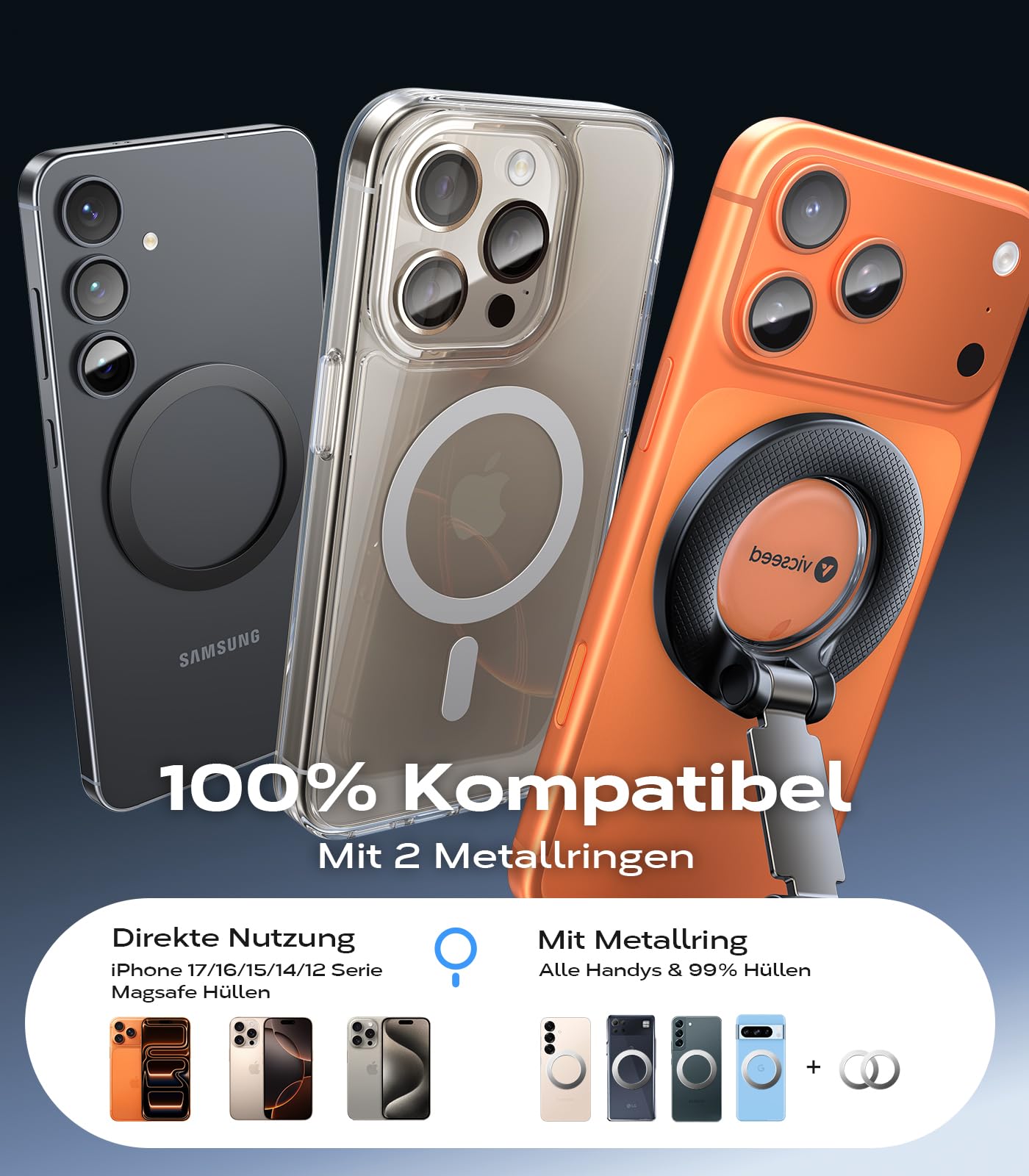 VICSEED Militärische Handyhalterung Auto Magnet für Magsafe Autohalterung [20XN55 Magnets & 20KG Vakuum Saugnapf] 360°Drehbar Magnetische Kfz Handy Halterung Auto für iPhone17 Pro Samsung Alle Handy