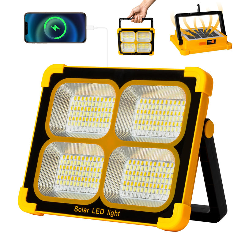 100W LED Baustrahler Akku Solar Arbeitsleuchte Tragbare, 10000LM 12000mAh Akku Arbeitsleuchte USB-Wiederaufladbar, 4 Lichtmodi, Campinglampe Tragbar im Freien für Notfälle, Baustelle, Camping, Garage