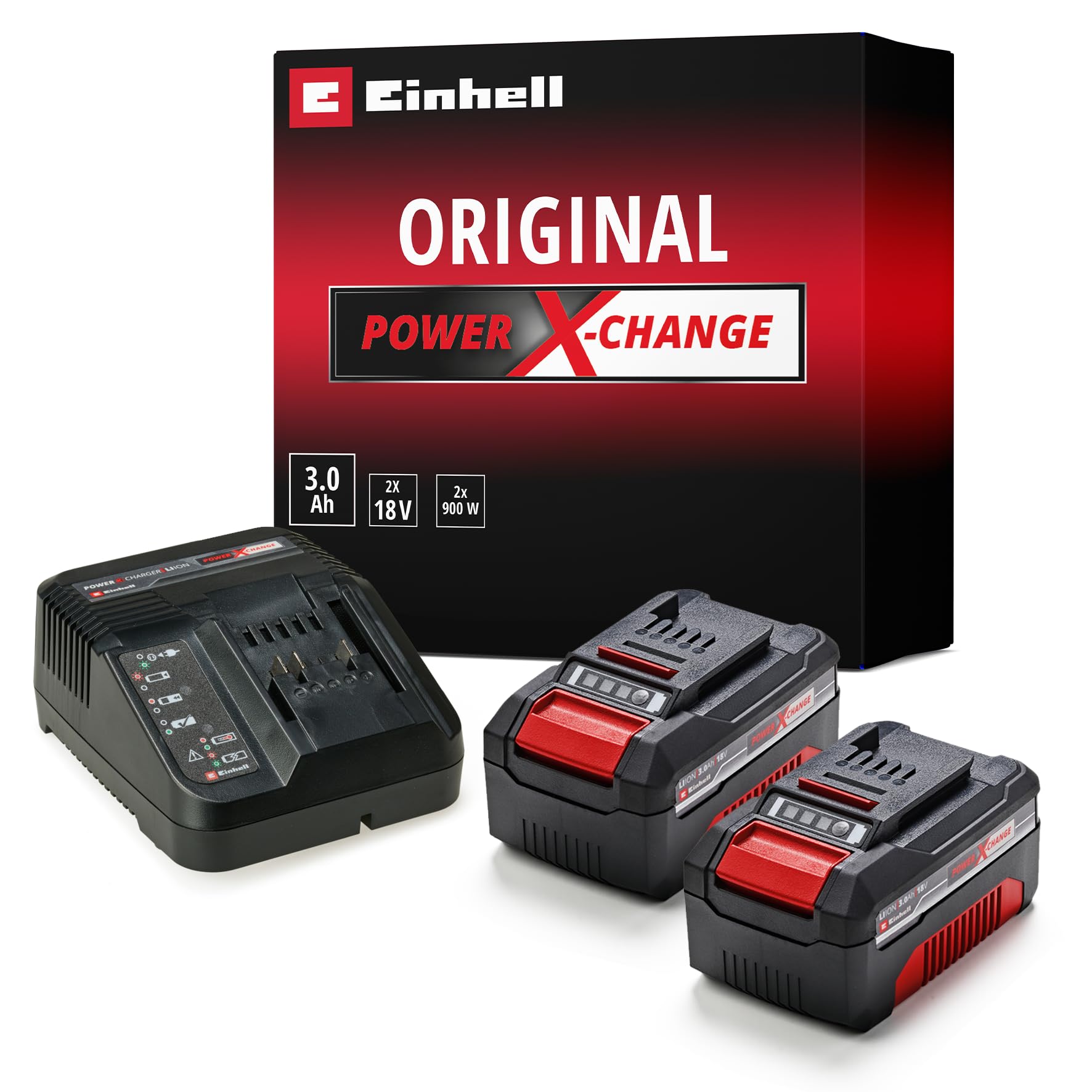 Original Einhell Starter Kit 2X 3,0 Ah Akkus und Ladegerät Power X-Change (Li-Ion, 18 V, 60 min Ladezeit, passend für alle Power X-Change Geräte)