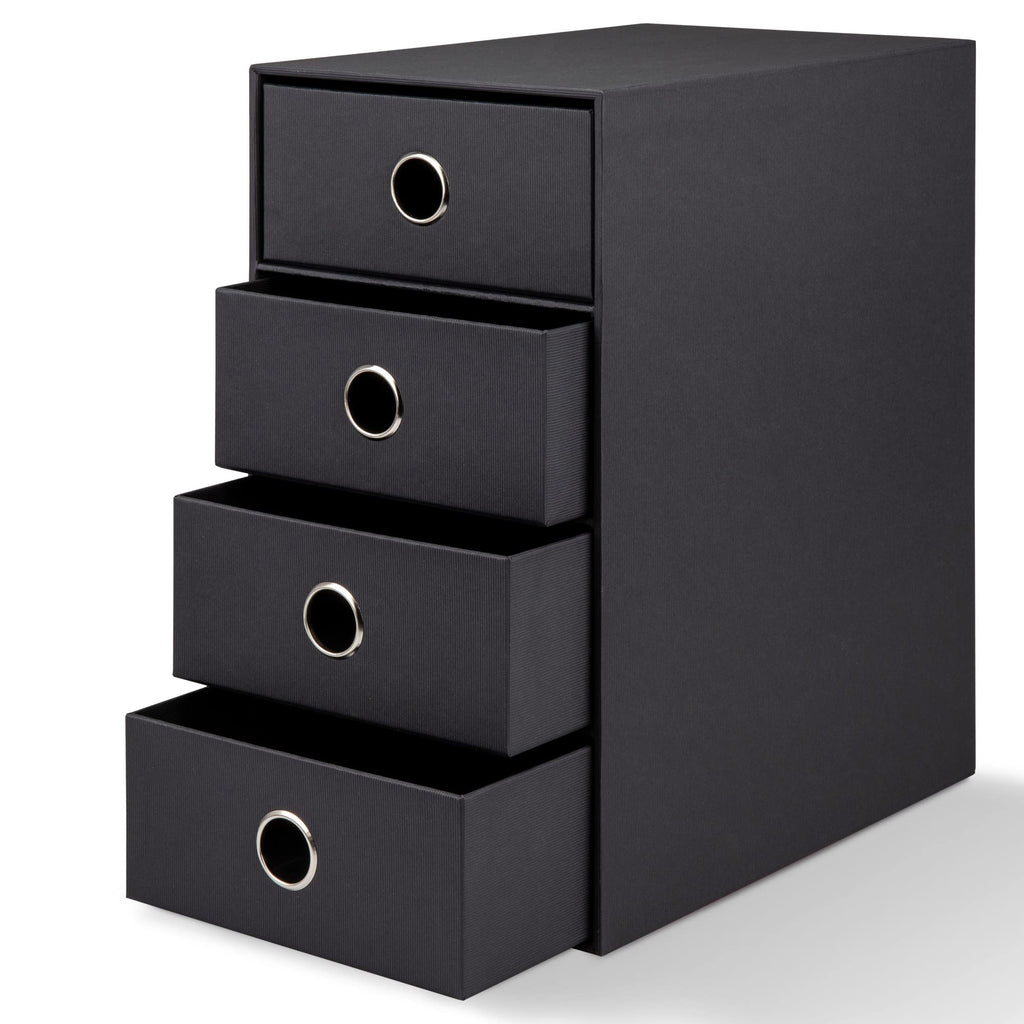 Rössler SOHO 4er Schubladenbox aus Papier | Büro Organizer Schreibtisch | Schubladen Organizer Büro Zubehör & Bürobedarf | Schreibtisch Organizer Box | 18 x 25 x 32 cm | 1 Stück | Farbe: Schwarz