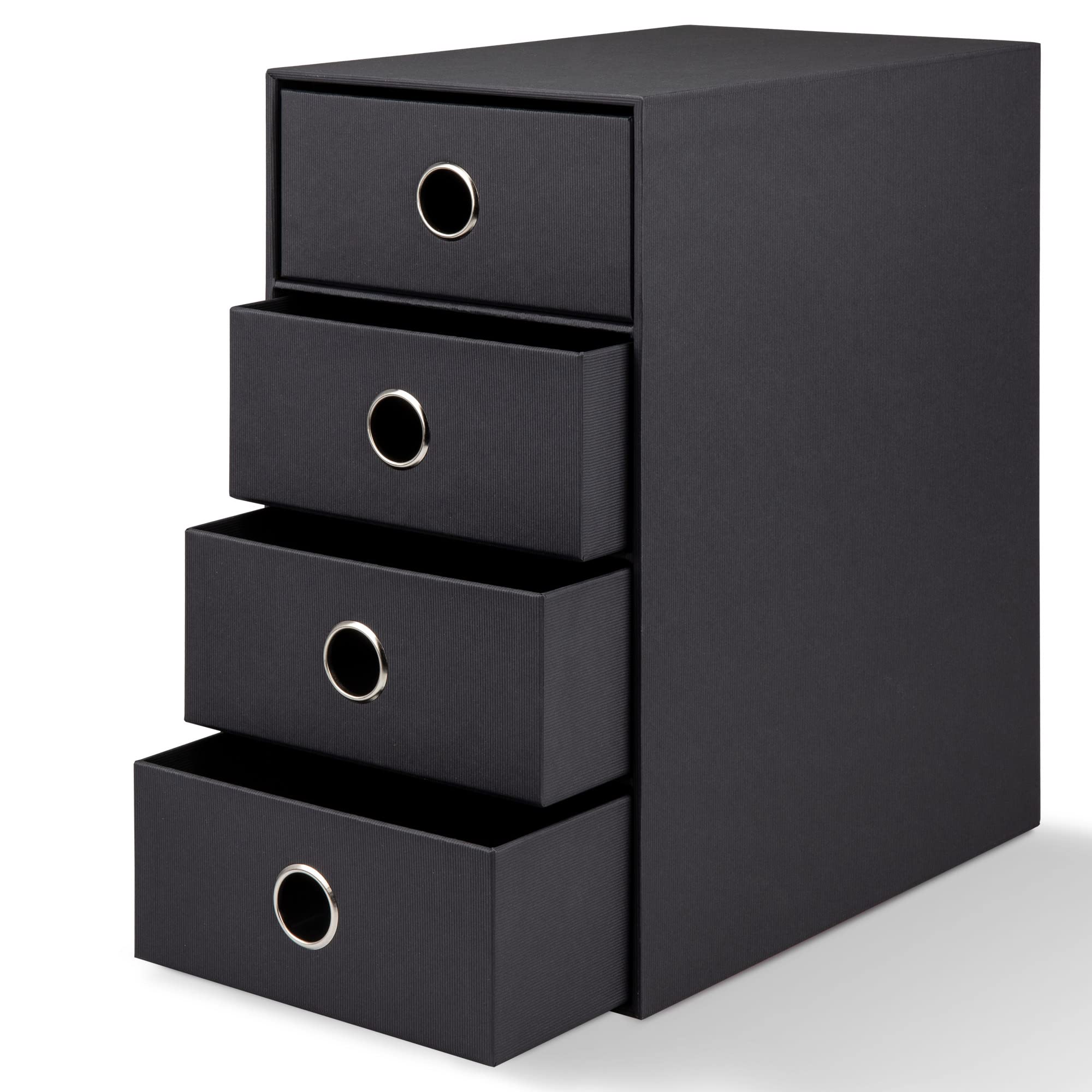 Rössler SOHO 4er Schubladenbox aus Papier | Büro Organizer Schreibtisch | Schubladen Organizer Büro Zubehör & Bürobedarf | Schreibtisch Organizer Box | 18 x 25 x 32 cm | 1 Stück | Farbe: Schwarz
