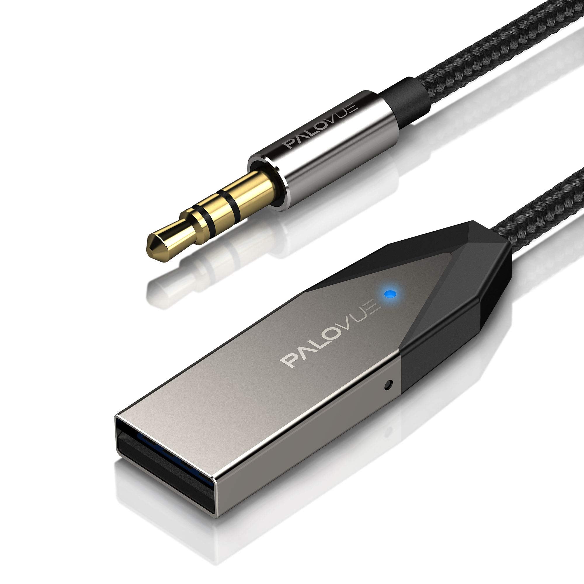 Palovue Bluetooth 5.0 Receiver, Wireless Car Kit for Music Streaming and Hands-Free Calling for Car/Home Stereo with 3.5-mm Aux Port, No Charging Required