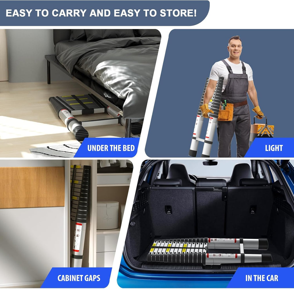 5-Meter-Metall-Teleskopleiter mit Haken – ausziehbar, widerstandsfähig und tragbar für Höhenarbeiten, Haushalts- und Gewerbegebrauch