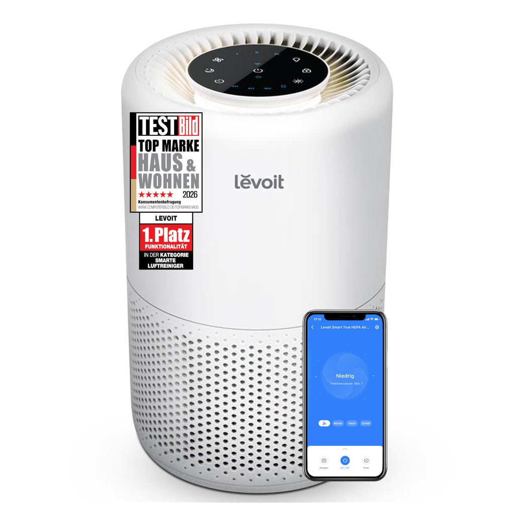 LEVOIT Luftreiniger 3-in-1 HEPA Filter, Luftfilter gegen Schimmel, Staub, Pollen & Gerüche, Air Purifier für Schlafzimmer, App Steuerung & Timer, Schlafmodus & Nachtlicht, Mattweiß