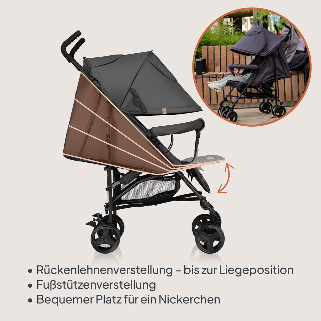 LIONELO Elia Buggy Klein Zusammenklappbar Kinderwagen Bis 15 Kg, Rücken Und Fußstützenverstellung Hinterradbremse, Moskitonetz, Einkaufskorb