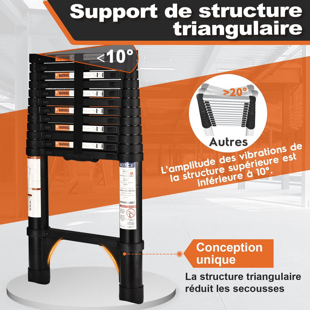 HBTower Teleskopleiter 3,8 m aus Aluminium, Klappbare Ausziehleiter mit Rutschfesten Füßen, Robust & Tragbar, Tragkraft 150 kg, Ideal für Dachrinnenreinigung & Außenreparaturen, Schwarz