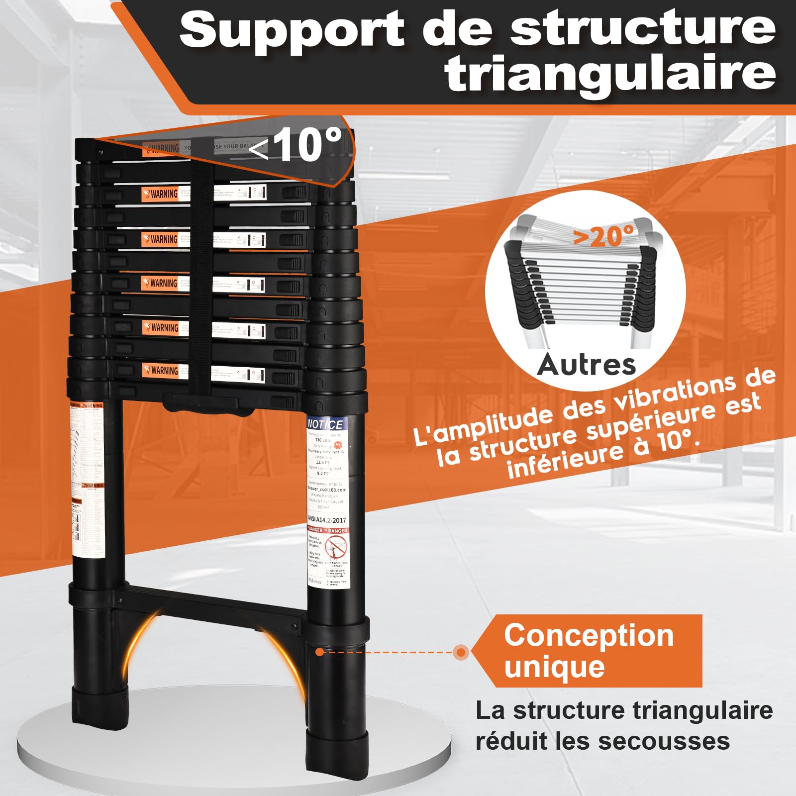 HBTower Teleskopleiter 3,8 m aus Aluminium, Klappbare Ausziehleiter mit Rutschfesten Füßen, Robust & Tragbar, Tragkraft 150 kg, Ideal für Dachrinnenreinigung & Außenreparaturen, Schwarz