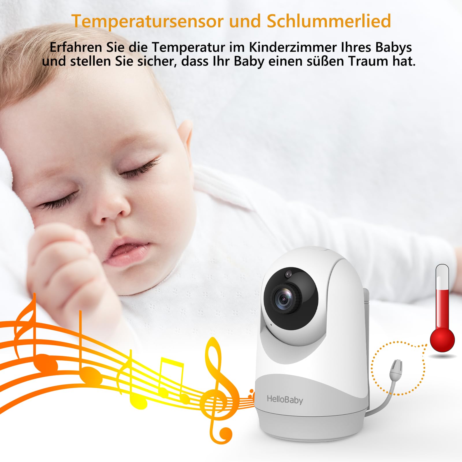 HelloBaby Babyphone mit Kamera, 3,2-Zoll-IPS-Bildschirm, Nachtsicht, Babyphone ohne WLAN, Schwenken, Neigen Zoomen Temperaturüberwachung, 2-Wege-Audio, Schlaflied, Alarm