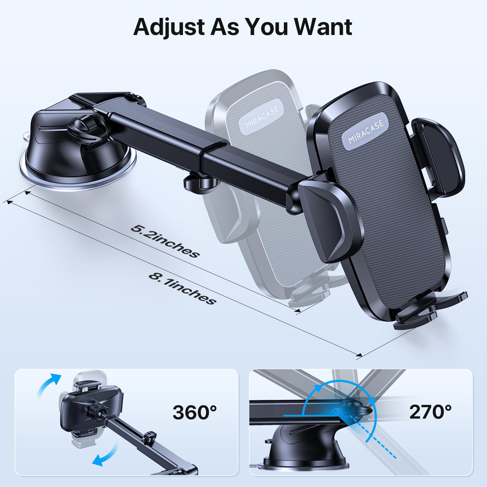Miracase Handyhalterung Auto[Verbesserter Saugnapf&Metall-Doppelhaken] Handyhalter Auto Lüftung Armaturenbrett Windschutzscheibe, KFZ Handy Halterung für iPhone Samsung Galaxy Alle Smartphones