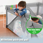 Baby Laufgitter faltbar, Heyo.Ja großer Spielhof, Laufgitter für Babys und Kleinkinder, Spiel Stifte für Babys und Kleinkinder mit Tor, tragbarer Laufstall für drinnen und draußen (150 x 180 x 68 cm)