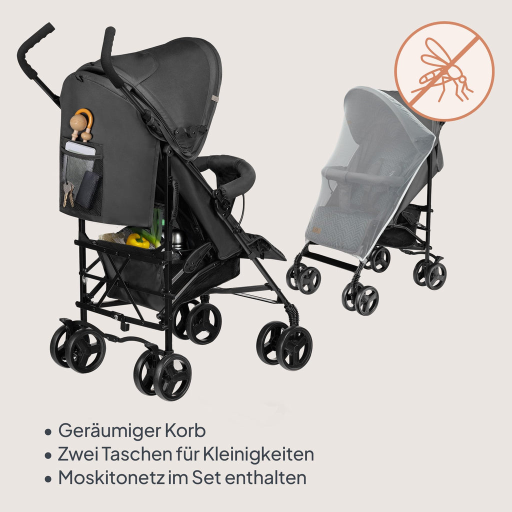LIONELO Elia Buggy Klein Zusammenklappbar Kinderwagen Bis 15 Kg, Rücken Und Fußstützenverstellung Hinterradbremse, Moskitonetz, Einkaufskorb