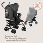 LIONELO Elia Buggy Klein Zusammenklappbar Kinderwagen Bis 15 Kg, Rücken Und Fußstützenverstellung Hinterradbremse, Moskitonetz, Einkaufskorb