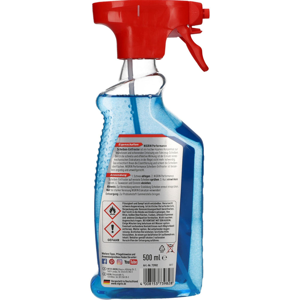 NIGRIN Scheiben-Entfroster 500ml Sprühflasche, Scheiben-Enteiser-Spray, Pumpzerstäuber, wirksam bis -55° C, verhindert Wiedervereisung