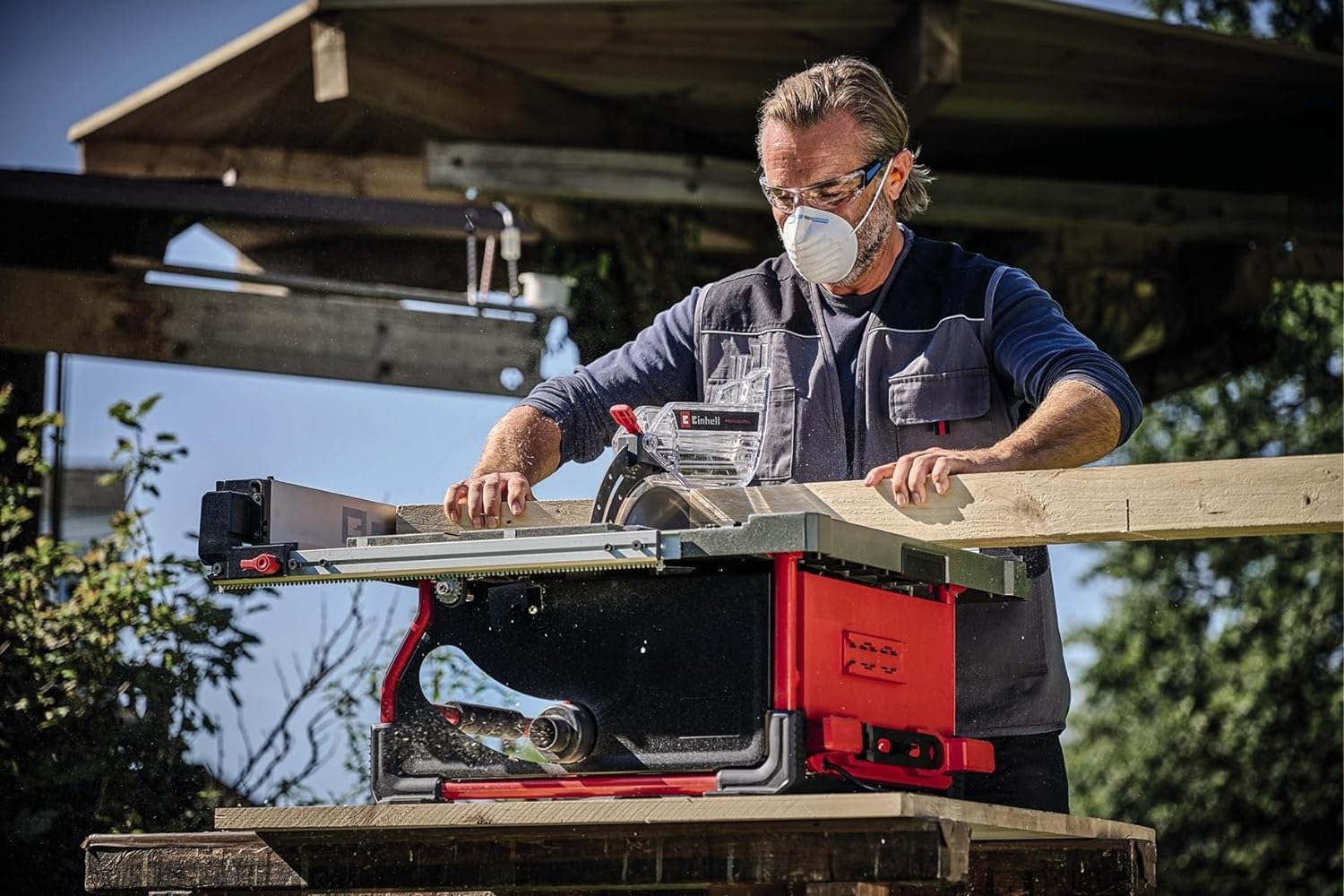 Einhell Professional Tischkreissäge mit Schiebetisch TP-CC 10 T (2000 W, 85 mm Schnitthöhe, Ø 254 mm Sägeblatt, Schiebeschlitten, Tischverbreiterung, Winkelanschlag)
