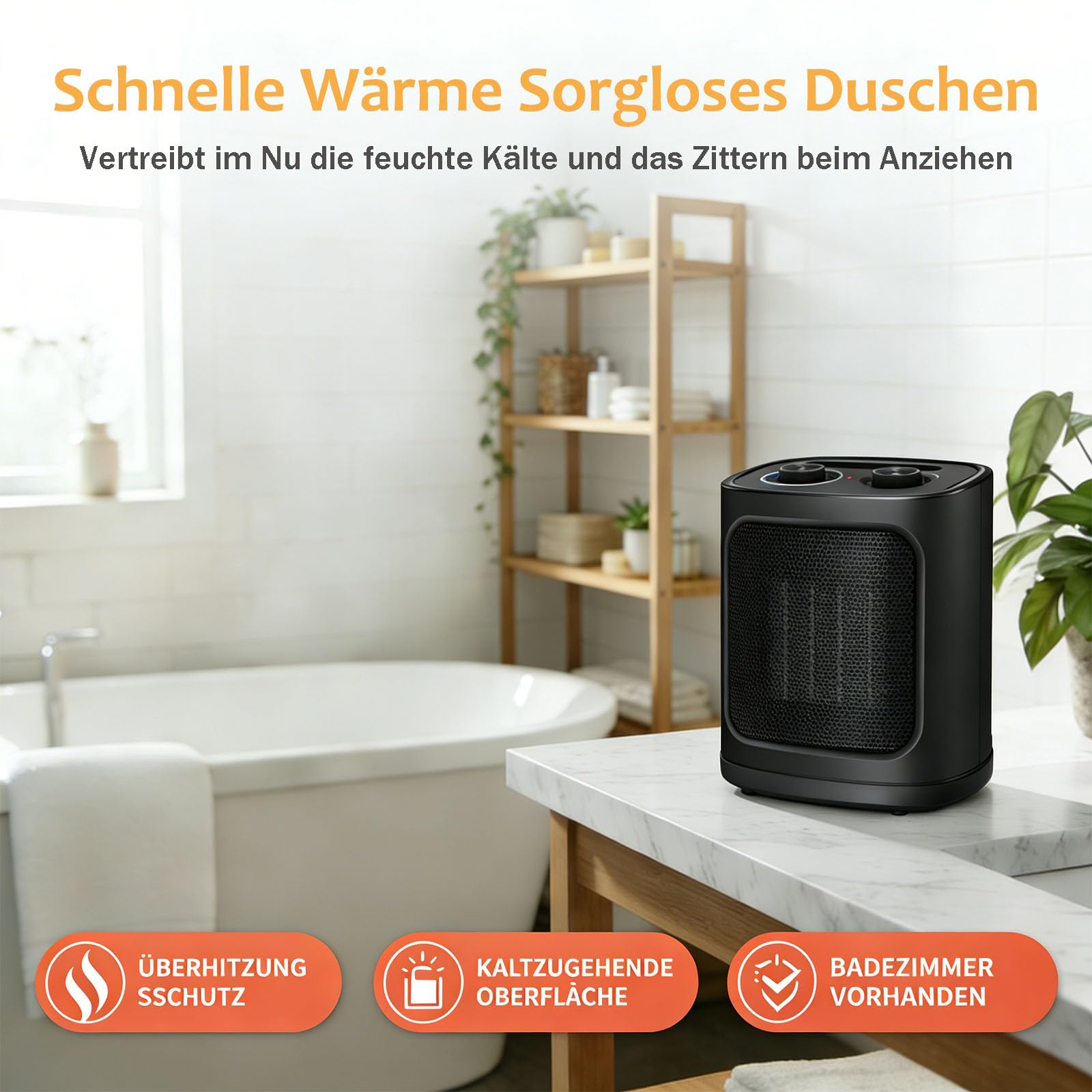 COWSAR Mini Heizlüfter Energiesparend, 1800W Elektroheizung 3 Heizstufen ✓ Überhitzungs & Kippschutz ✓ Keramik Heizlüfter für Badezimmer, Schlafzimmer, Büro