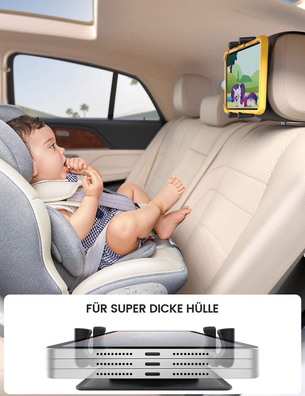 Lamicall Tablet Halterung Auto Kopfstütze - [Faltbare Dicke Tablet-Klemme] 360° Drehung Tablethalterungen Auto, KFZ iPad Kopfstützenhalter für Samsung Tab, iPad Pro, Air, Mini, 6,1-13 Zoll Geräte
