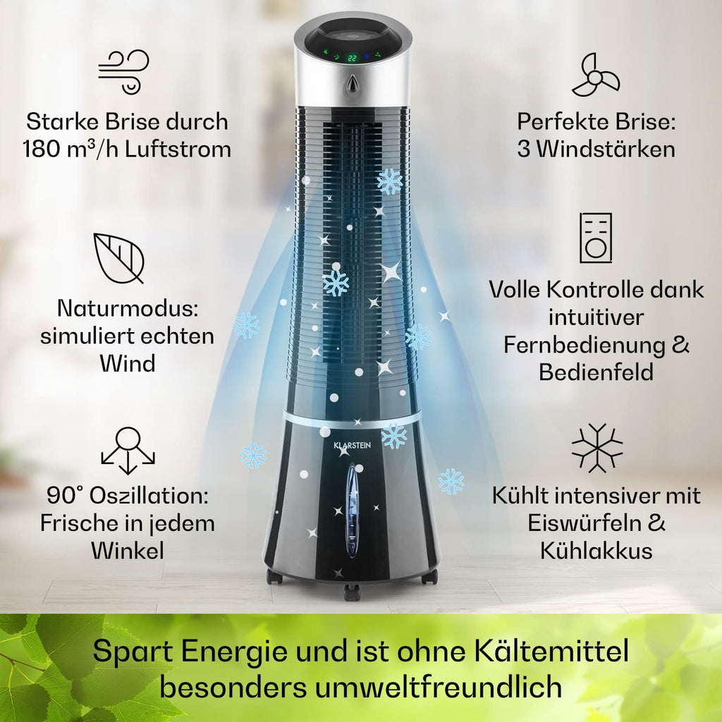 Klarstein Luftkühler mit Wasserkühlung, 5-in-1 Verdunstungskühler, Luftbefeuchter, Ventilator, Luftreiniger & Nachtmodus, Mobile Klimageräte Luftkühler 6L, 45 Watt Air Cooler, 180 m³/h Luftstrom