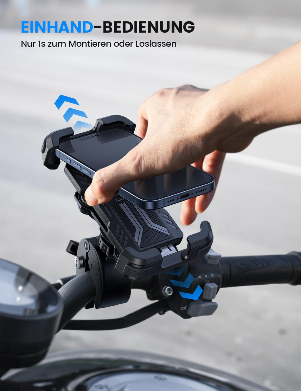 Lamicall Motorrad Handyhalterung, Handyhalter Fahrrad - [2025 Doppelt Vibrationsgedämpft] Handy Motorradhalterung, 360° Drehbar Lenker Halterung für iPhone 17 16 15 Pro Max Samsung 4,7-6,8" Smartphone