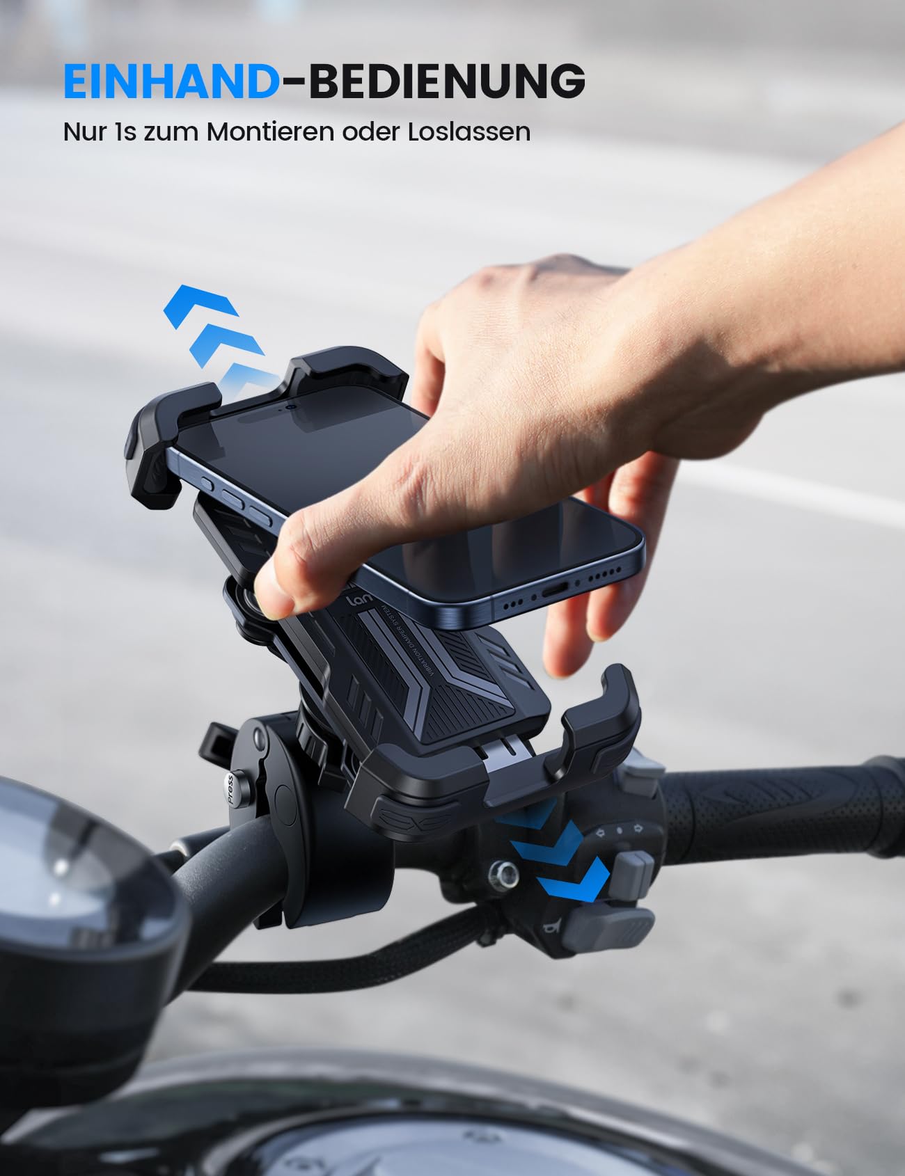 Lamicall Motorrad Handyhalterung, Handyhalter Fahrrad - [2025 Doppelt Vibrationsgedämpft] Handy Motorradhalterung, 360° Drehbar Lenker Halterung für iPhone 17 16 15 Pro Max Samsung 4,7-6,8" Smartphone