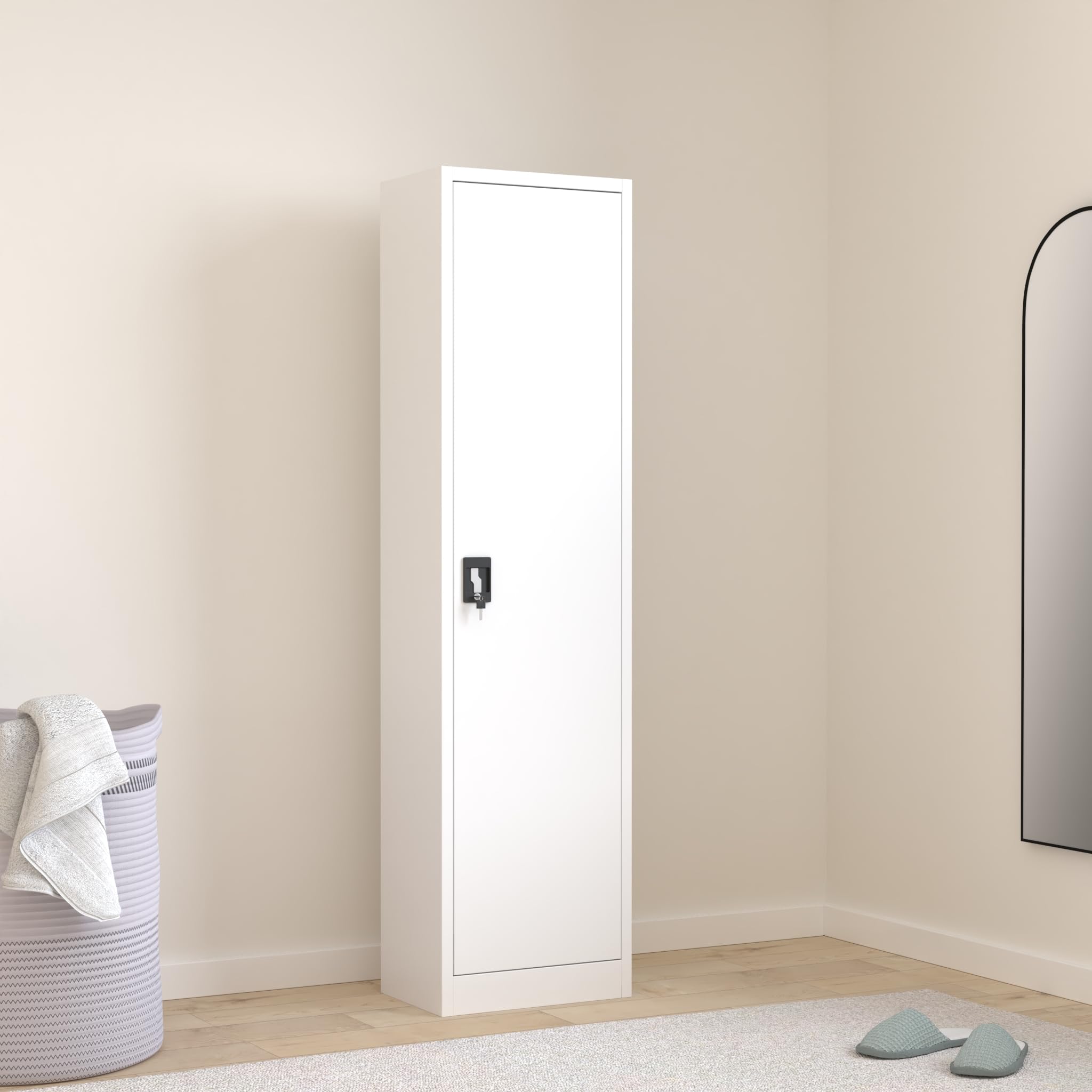 Jan Nowak Aktenschrank Büroschrank Metallschrank Lagerschrank 4 Fachböden Flügeltür Drehgriff Pulverbeschichtung Metall 185 cm x 45 cm x 40 cm (Weiß)