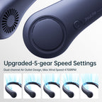 JISULIFE Tragbarer Nackenventilator, Hals-Ventilator ohne Flügel, 5 Geschwindigkeiten, 4000 mAh Batteriebetriebener tragbarer persönlicher Ventilator, Geschenk für Frauen und Männer -Dunkelblau