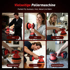 2025 Poliermaschine Auto Akku, 2x4000mAh Batterie (Bis zu 6000 U/min) Poliermaschine Auto, 6'' Autopolierer, 8 mm Exzenter-Poliermaschine für Auto-und Bootspflege, Polieren Wachsen Auto Detaillierung