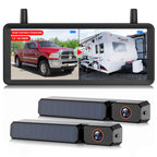 Solar Rückfahrkamera Kabellose 2-Kamera System: 2-Min Installation, 7,2“ 1080P HD Split-Screen Monitor mit Dual-Antennen, Stabile Signal, IP69K wasserdichte Rückfahrkameras für LKW, Wohnmobil, Camper