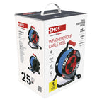 EMOS ganzjährige Outdoor-Kabeltrommel mit Silikon-Isolierung, 25m Kabel 1,5 mm2 mit 4 Schuko Steckdosen, IP44 wasserdicht und frostbeständig für Außenbereich, Industrie, Baustelle
