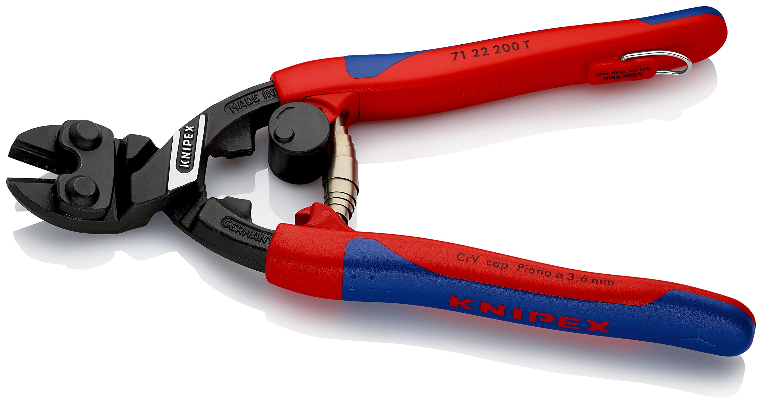 KNIPEX CoBolt Kompakt-Bolzenschneider mit schlanken Mehrkomponenten-Hüllen, mit integrierter Befestigungsöse zum, 71 22 200 T