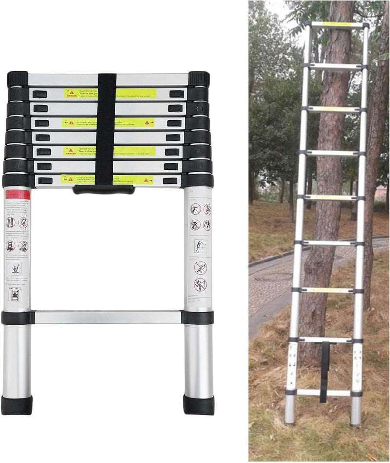 Teleskopleiter 2,6M/3,2M/3,8M/4,4M/5M Rutschfester Aluleiter Schiebeleiter Sprossenleiter, aus hochwertigem Aluminium, Ausziehleiter Teleskop-Design Mehrzweckleiter max 150 kg Belastbarkeit Silber