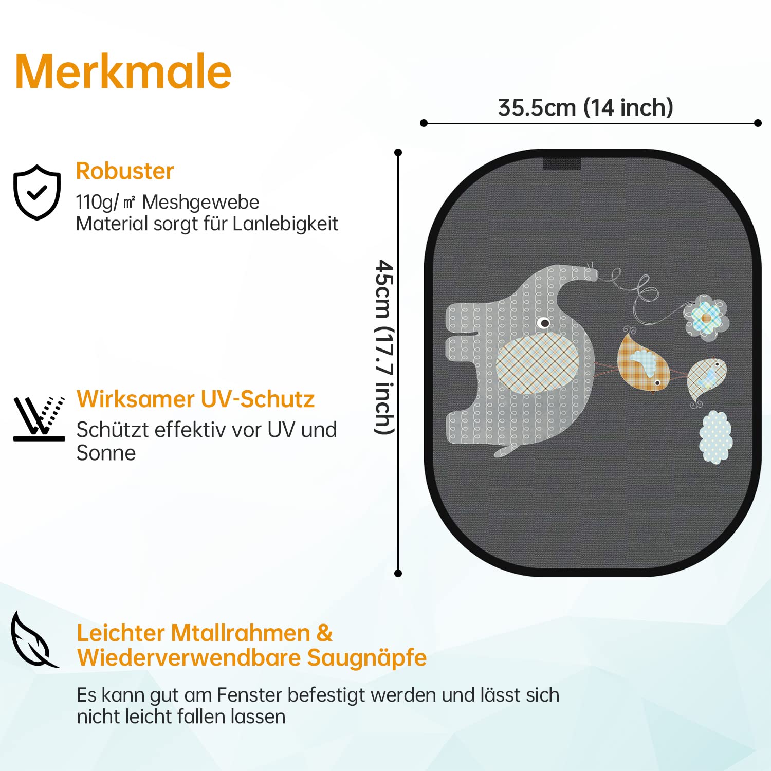 Asstikoo Auto Sonnenschutz Baby mit UV Schutz, 45x35.5cm Sonnenblende mit 8 Saugnäpfen, Autofenster Sonnenschutz für Kinder mit süßen Tier Motiven-2er Set