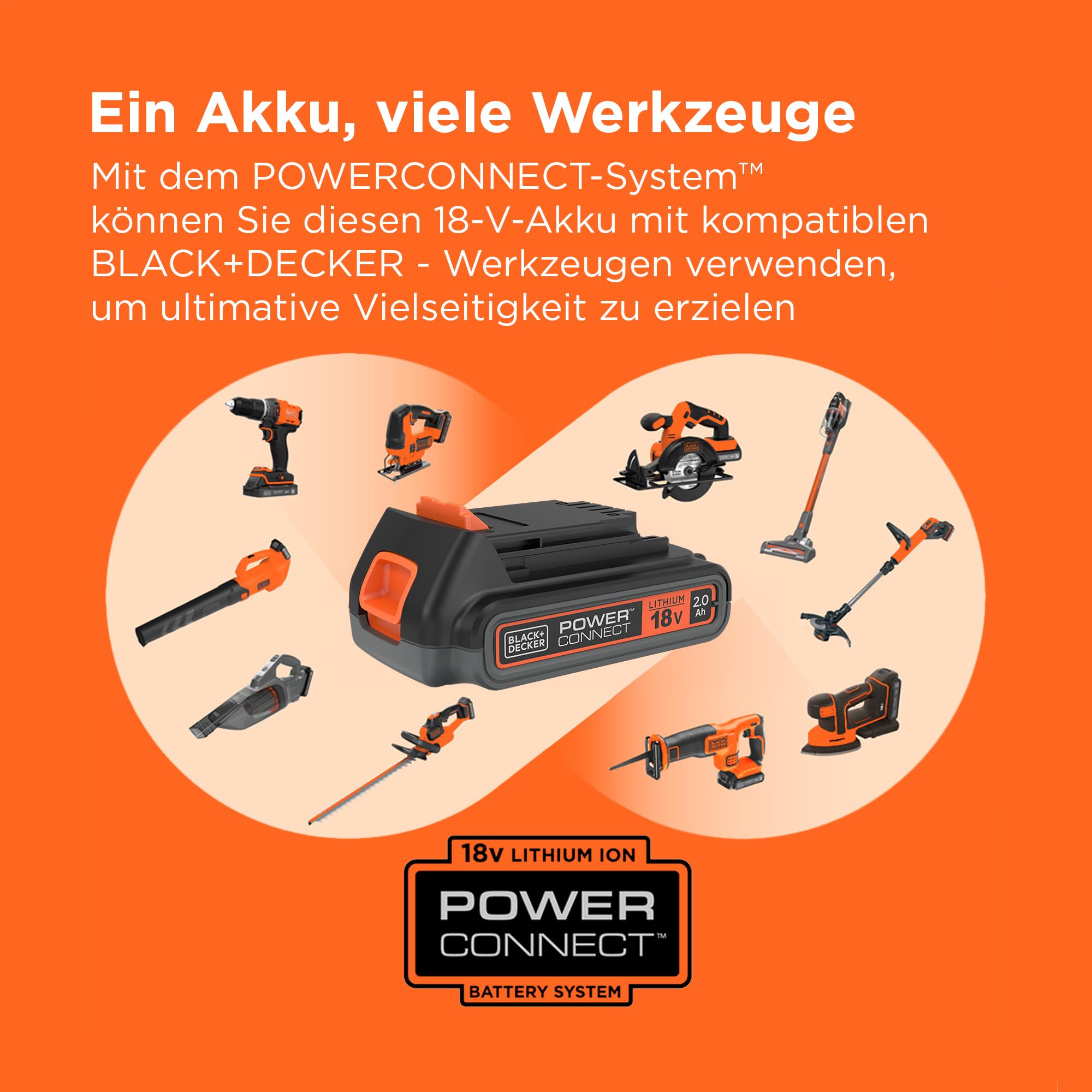 BLACK+DECKER 18V, 2.0AH, Lithium-Ionen-Akku, kompatibel mit Allen 18V BLACK+DECKER Produkten, BL2018-XJ