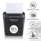 Alpina Aktenvernichter – Papiershredder für Zuhause und Büro – Shredder Zerstört Kreditkarten – Zerkleinern Sie 6 A4-Blätter auf Einmal - 10L Behälter – 190W Leistung – Schwarz