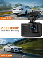 Dashcam Auto Vorne Hinten, 2" IPS-Bildschirm Mini Auto Kamera, 2,5K+1080P Full HD Dash Cam für Autos mit G-Sensor, 170°Weitwinkel, 24H Parküberwachung, Loop-Aufnahme, Nachtsicht, 32-GB-Karte