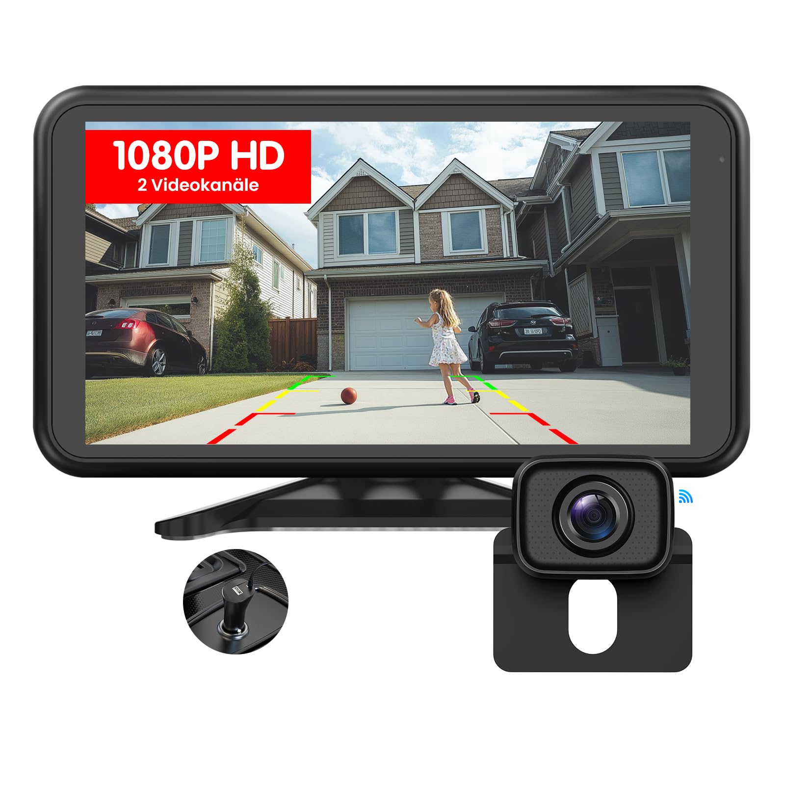 Foxpark Rückfahrkamera Kabellos Auto: 4,8" 1080P Rückfahrkamera Funk Unterstützung 2 Kameras, Rückfahrkamera Nachrüsten mit Stabiles Signal, IP69K Wasserdicht, 6 Parkhilfslinien für AUTO LKW Wohnmobil