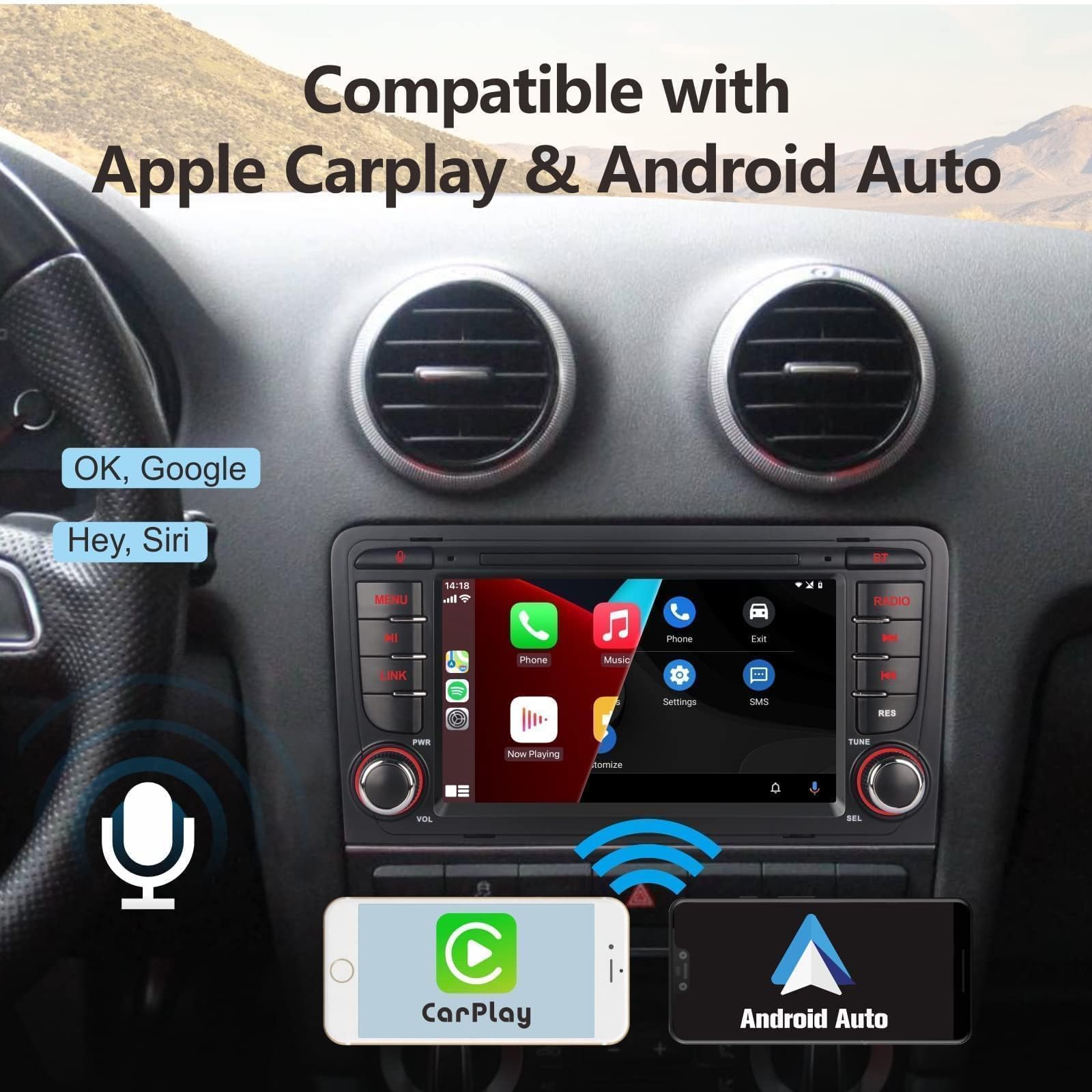 LXKLSZ Autoradio kompatibel mit drahtlos Carplay/Android Auto für Audi A3 S3 RS3 2003-2012 mit IPS Touchscreen/Bluetooth/Mirror Link/FM/AM/USB/RDS