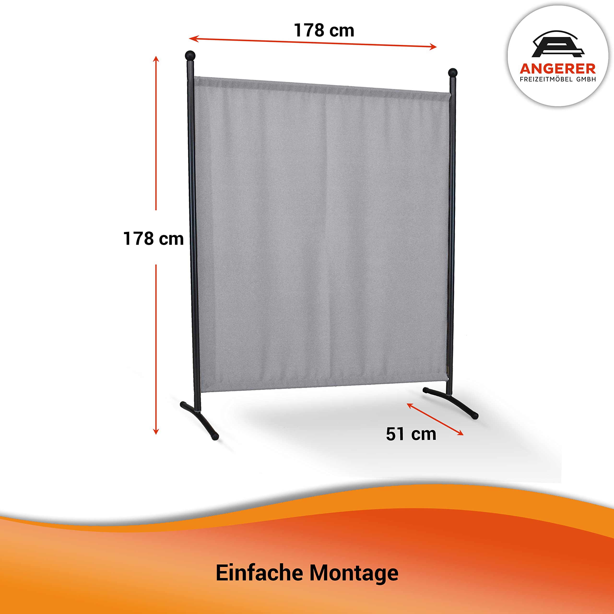 Angerer Stellwand 178 x 178 cm, Sicht- & Sonnenschutz, Raumtrenner, Innen & Outdoor Büro Balkon/Terrasse, Schlafzimmer, Garten, Made in Germany, waschbare Bezüge, Polyacryl hellgrau