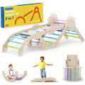 COSYLAND Klettergerüst Indoor L – Großes Kletterdreieck Set mit Kletterbogen & Rutsche – 8-in-1 Massivholz-Spielplatz für Kinder ab 18 Monaten – Kaltfarben