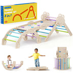 COSYLAND Klettergerüst Indoor L – Großes Kletterdreieck Set mit Kletterbogen & Rutsche – 8-in-1 Massivholz-Spielplatz für Kinder ab 18 Monaten – Kaltfarben
