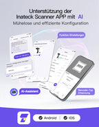 Inateck Barcode Scanner 2D Bluetooth, Kabellose QR Code Scanner, Wireless Handscanner mit AI APP & SDK, 1 Ladung 180 Tage Standby, Automatisches schnelles und präzises Scannen, BCST-72