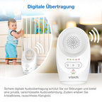 VTech BM1120 Baby-Audioüberwachungsgerät, klare Tonübertragung und Sicherheit, Lange Reichweite, 5-stufige LED-Lautstärkeanzeige, Gürtelclip, wiederaufladbare Batterien