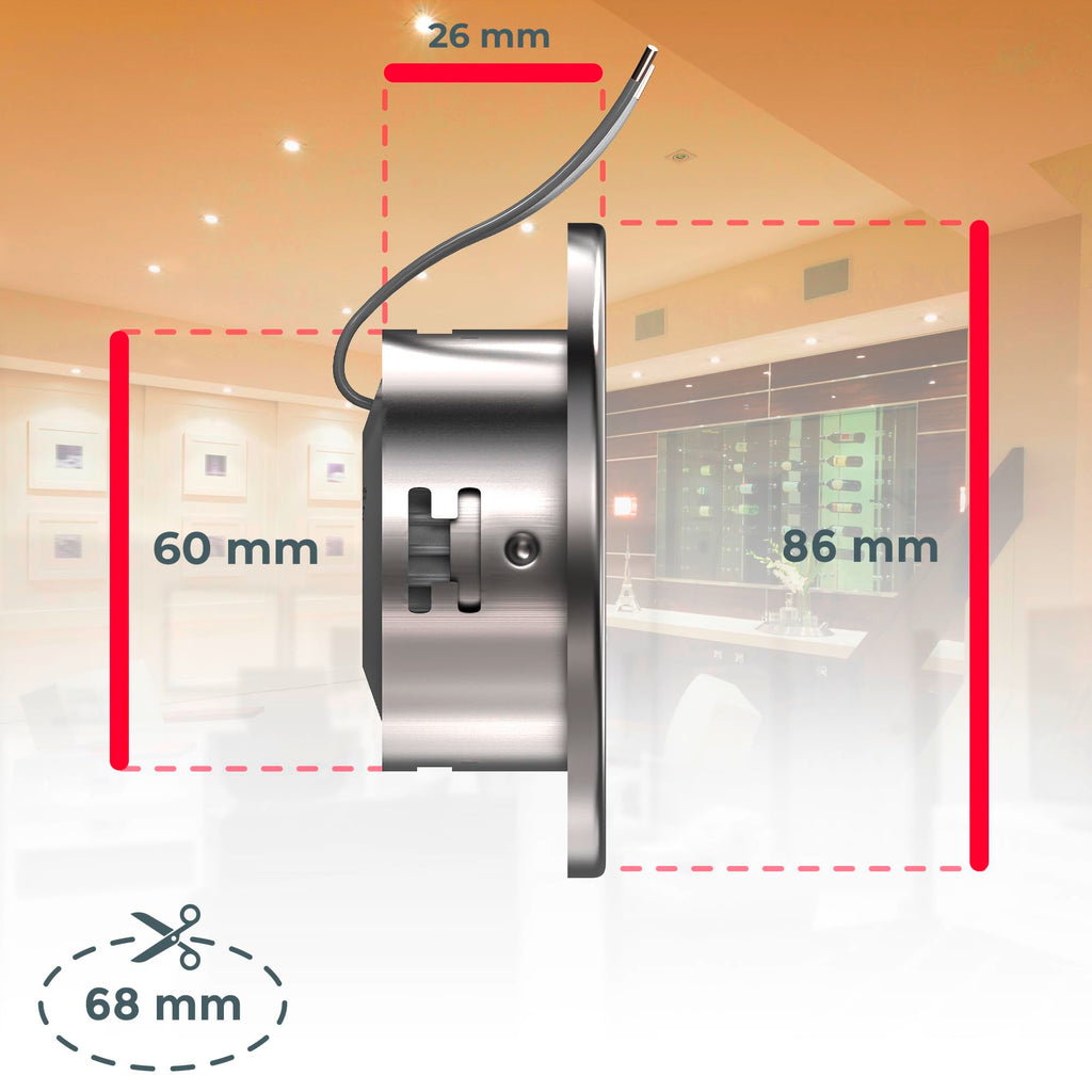 B.K.Licht - 5er Set LED Einbaustrahler 230V schwenkbar, warmweiße Lichtfarbe, Lochmass 68mm, LED Spot, flach, Deckenspots, Spots, Einbauleuchten, Einbauspots, 86x26 mm, Matt-Nickel