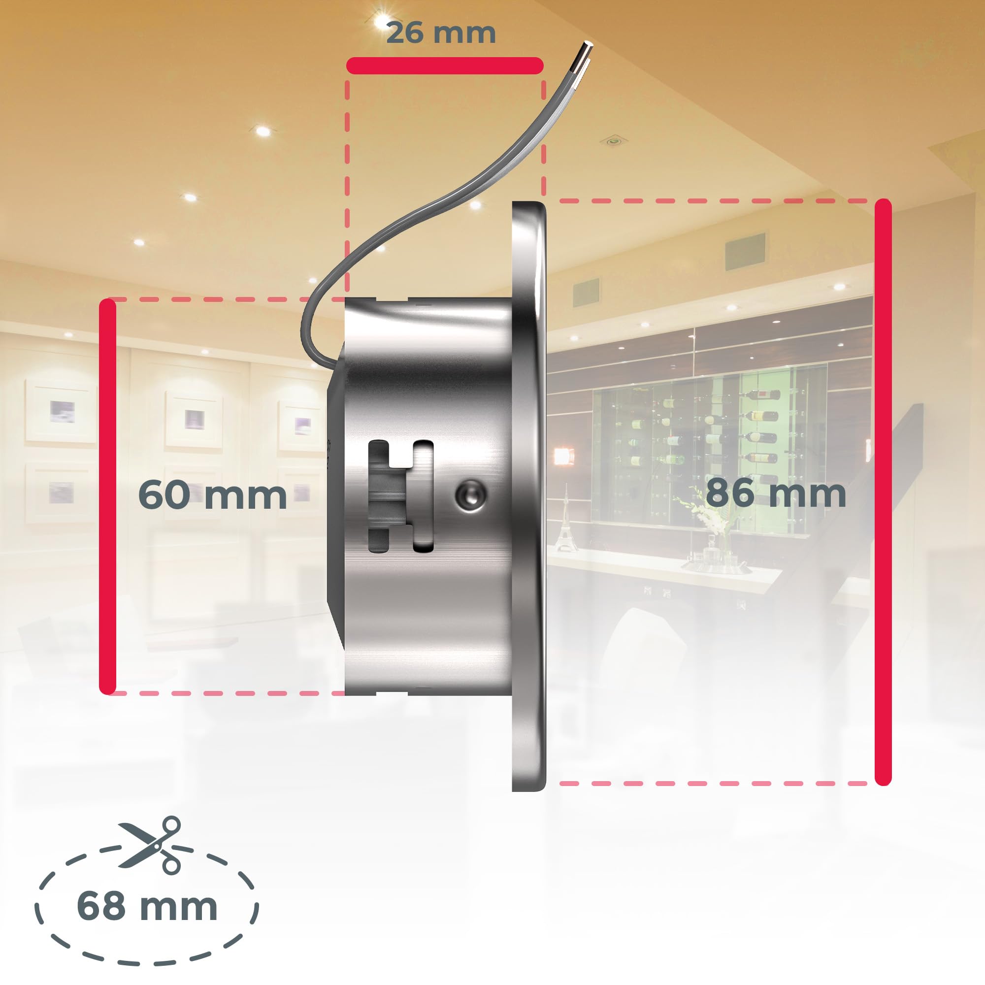 B.K.Licht - 5er Set LED Einbaustrahler 230V schwenkbar, warmweiße Lichtfarbe, Lochmass 68mm, LED Spot, flach, Deckenspots, Spots, Einbauleuchten, Einbauspots, 86x26 mm, Matt-Nickel