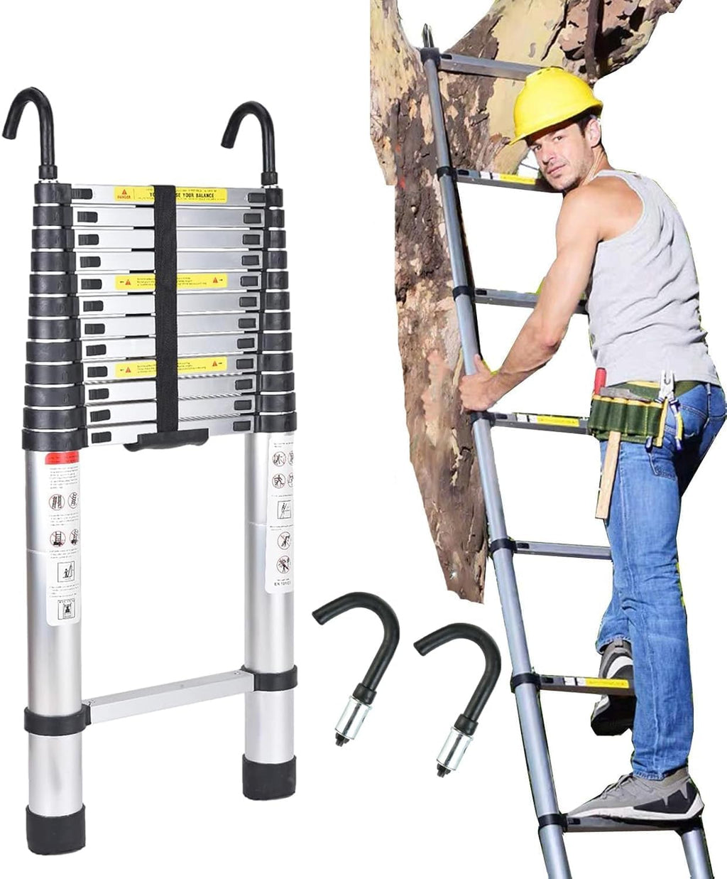 5-Meter-Metall-Teleskopleiter mit Haken – ausziehbar, widerstandsfähig und tragbar für Höhenarbeiten, Haushalts- und Gewerbegebrauch